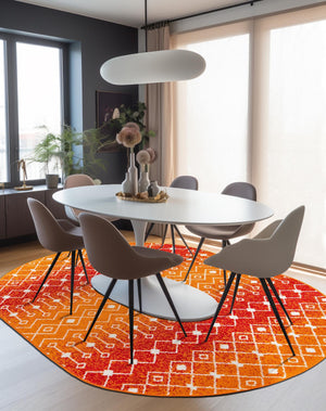 Orange and Red 4' x 6' Tribal Trellis Oval Area Rug Geometric Southwestern Inspired Durable Carpet for Home Interior Design for Sale at Rug Engine