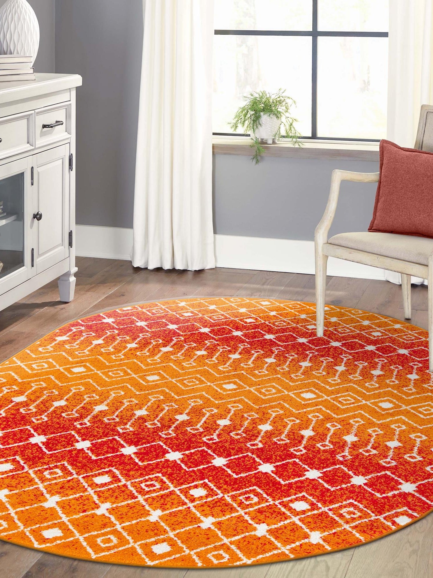 Orange and Red 5' 3 x 8' Tribal Trellis Oval Area Rug Geometric Southwestern Inspired Durable Carpet for Home Interior Design for Sale at Rug Engine
