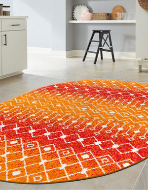 Orange and Red 7' 10 x 10' Tribal Trellis Oval Area Rug Geometric Southwestern Inspired Durable Carpet for Home Interior Design for Sale at Rug Engine