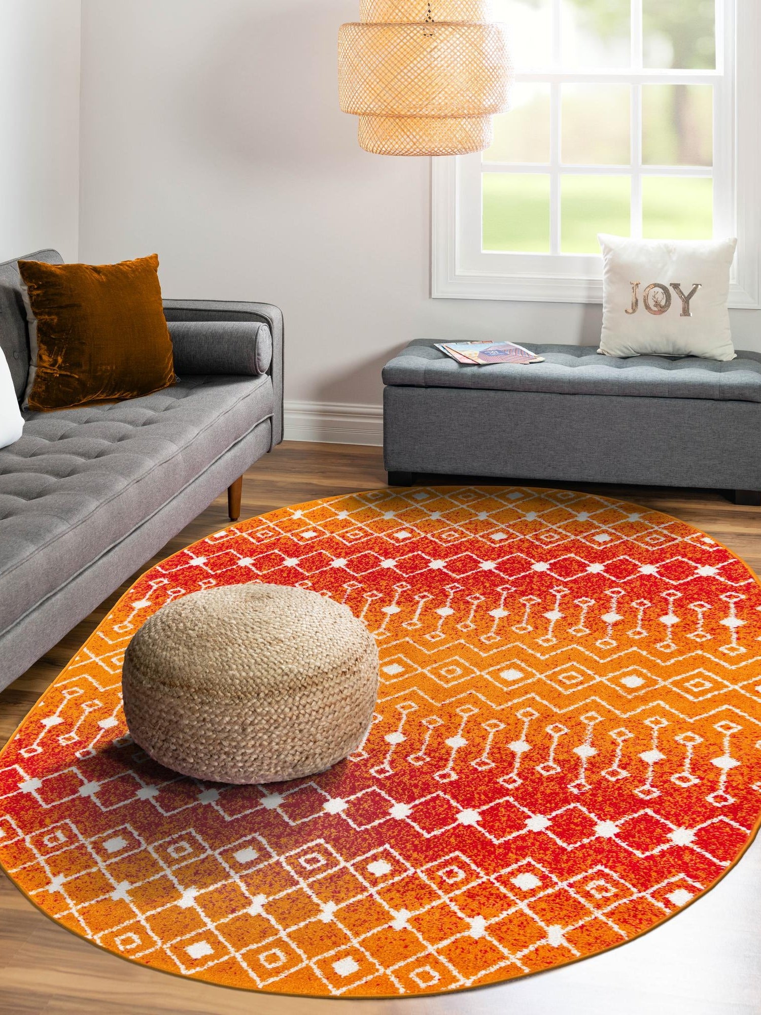 Orange and Red 5' 3 x 8' Tribal Trellis Oval Area Rug Geometric Southwestern Inspired Durable Carpet for Home Interior Design for Sale at Rug Engine