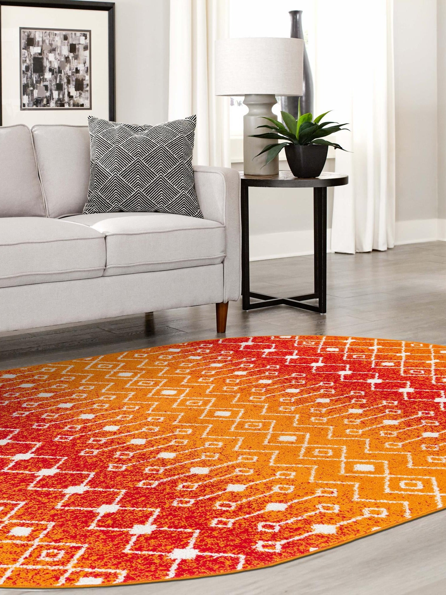 Orange and Red 5' 3 x 8' Tribal Trellis Oval Area Rug Geometric Southwestern Inspired Durable Carpet for Home Interior Design for Sale at Rug Engine
