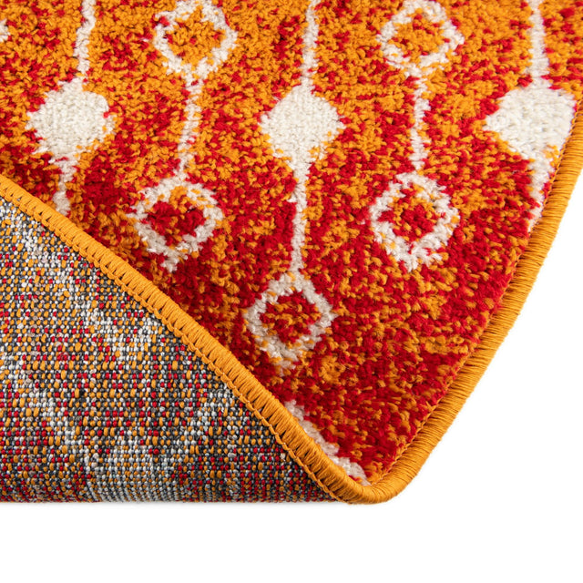 Orange and Red 7' 10 x 7' 10 Tribal Trellis Round Area Rug Geometric Southwestern Inspired Durable Carpet for Home Interior Design for Sale at Rug Engine