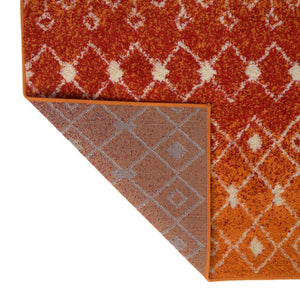 Orange and Red 4' x 4' Tribal Trellis Square Area Rug Geometric Southwestern Inspired Durable Carpet for Home Interior Design for Sale at Rug Engine