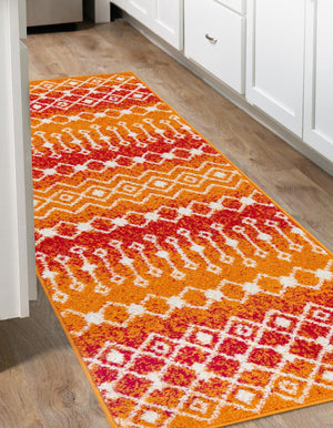 Orange and Red 2' x 7' Tribal Trellis Runner Area Rug Geometric Southwestern Inspired Durable Carpet for Home Interior Design for Sale at Rug Engine