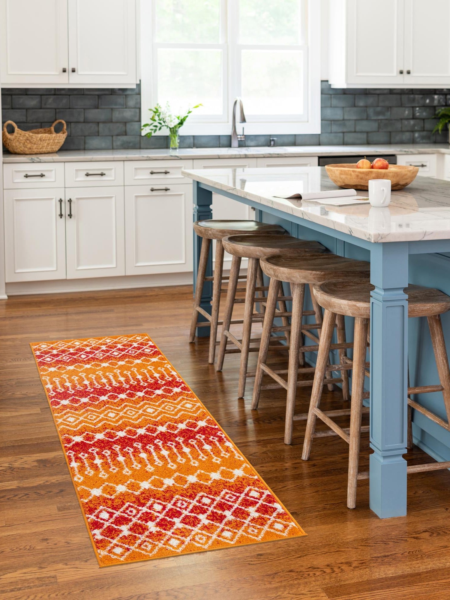 Orange and Red 3' 3 x 16' 5 Tribal Trellis Runner Area Rug Geometric Southwestern Inspired Durable Carpet for Home Interior Design for Sale at Rug Engine