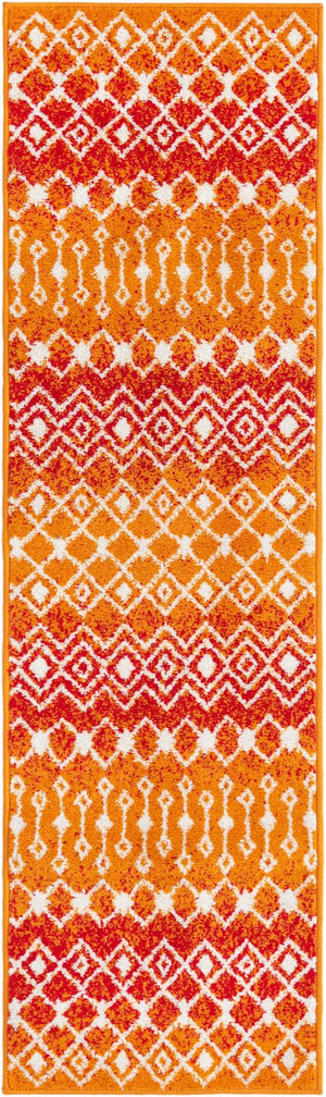 Orange and Red 2' x 7' Tribal Trellis Runner Area Rug Geometric Southwestern Inspired Durable Carpet for Home Interior Design for Sale at Rug Engine