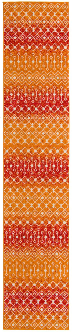 Orange and Red 3' 3 x 16' 5 Tribal Trellis Runner Area Rug Geometric Southwestern Inspired Durable Carpet for Home Interior Design for Sale at Rug Engine