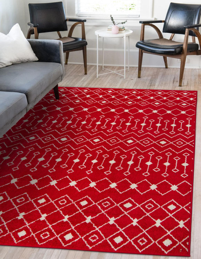 Burgundy Red 4' x 6' Tribal Trellis Rectangle Area Rug Geometric Southwestern Inspired Durable Carpet for Home Interior Design for Sale at Rug Engine