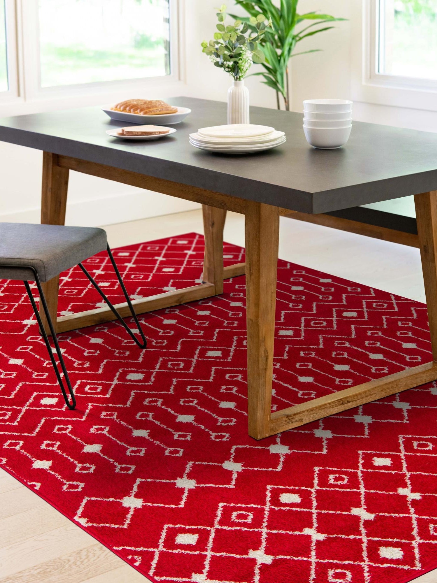 Burgundy Red 2' x 3' Tribal Trellis Rectangle Area Rug Geometric Southwestern Inspired Durable Carpet for Home Interior Design for Sale at Rug Engine