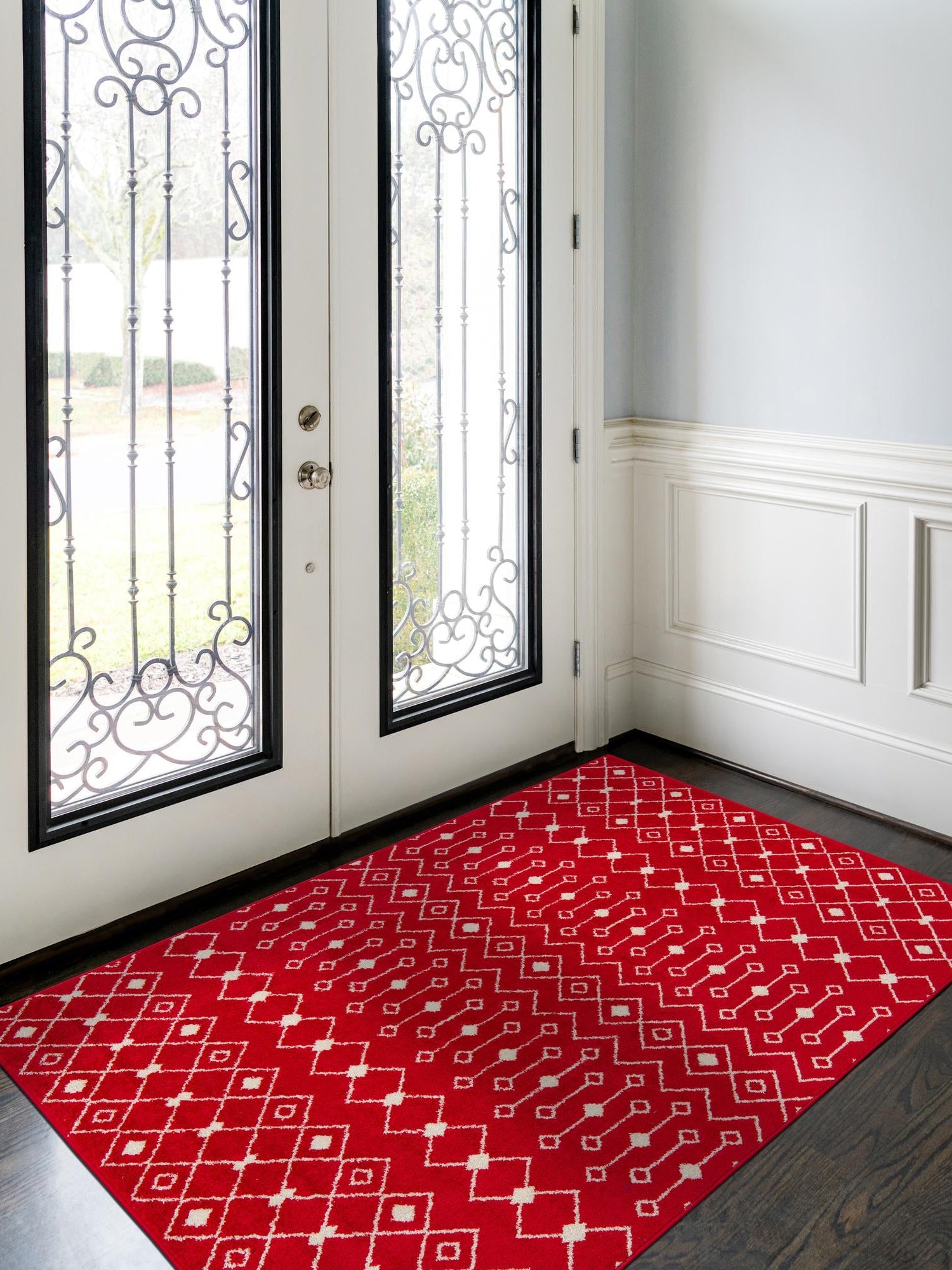 Burgundy Red 2' x 3' Tribal Trellis Rectangle Area Rug Geometric Southwestern Inspired Durable Carpet for Home Interior Design for Sale at Rug Engine