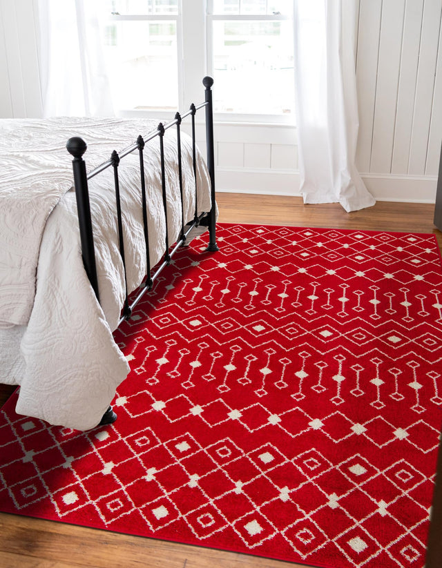 Burgundy Red 10' 8 x 14' Tribal Trellis Rectangle Area Rug Geometric Southwestern Inspired Durable Carpet for Home Interior Design for Sale at Rug Engine