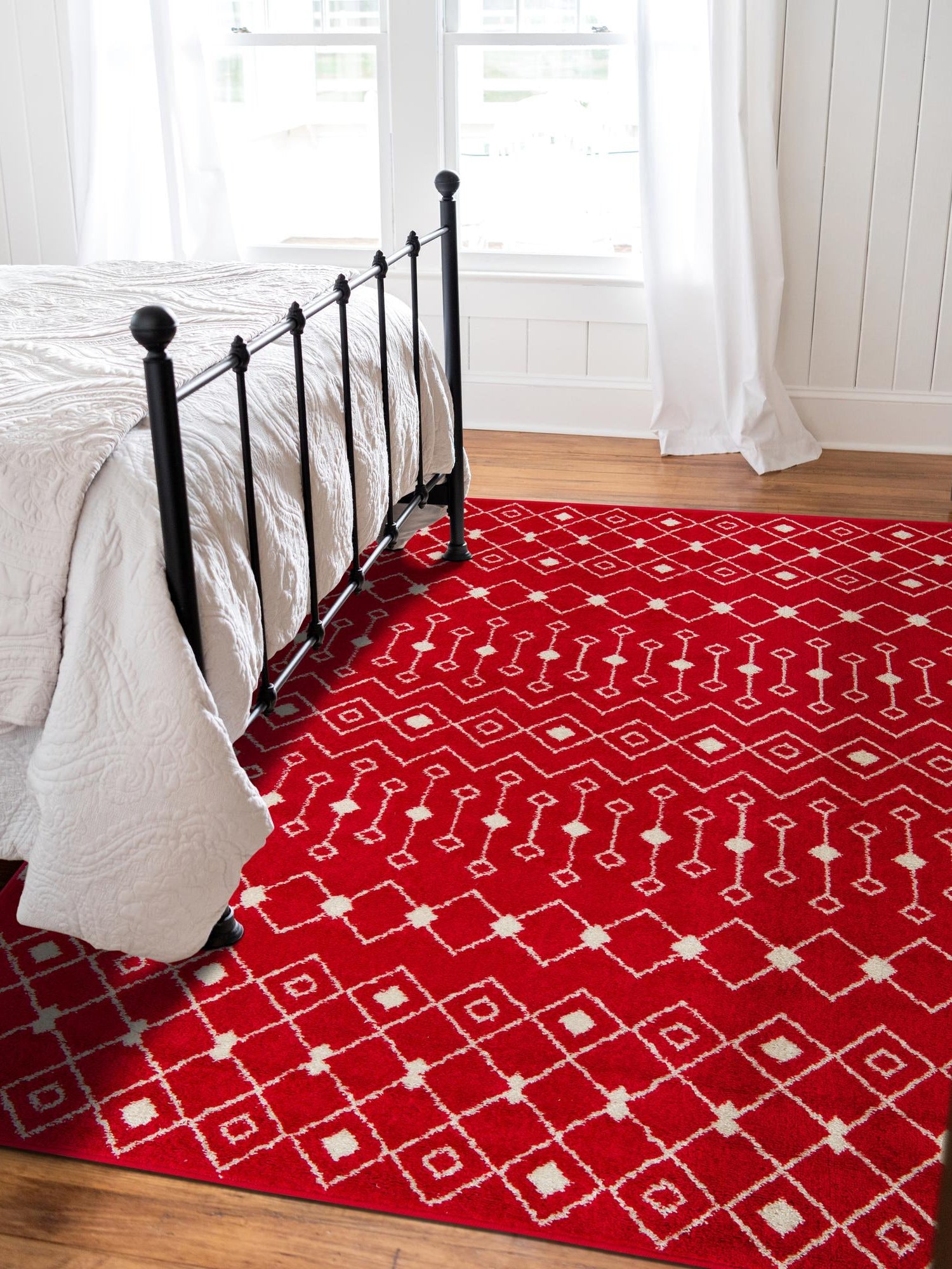 Burgundy Red 6' x 9' Tribal Trellis Rectangle Area Rug Geometric Southwestern Inspired Durable Carpet for Home Interior Design for Sale at Rug Engine