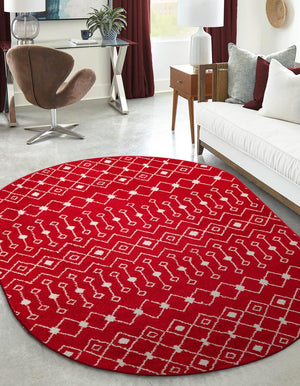 Burgundy Red 4' x 6' Tribal Trellis Oval Area Rug Geometric Southwestern Inspired Durable Carpet for Home Interior Design for Sale at Rug Engine