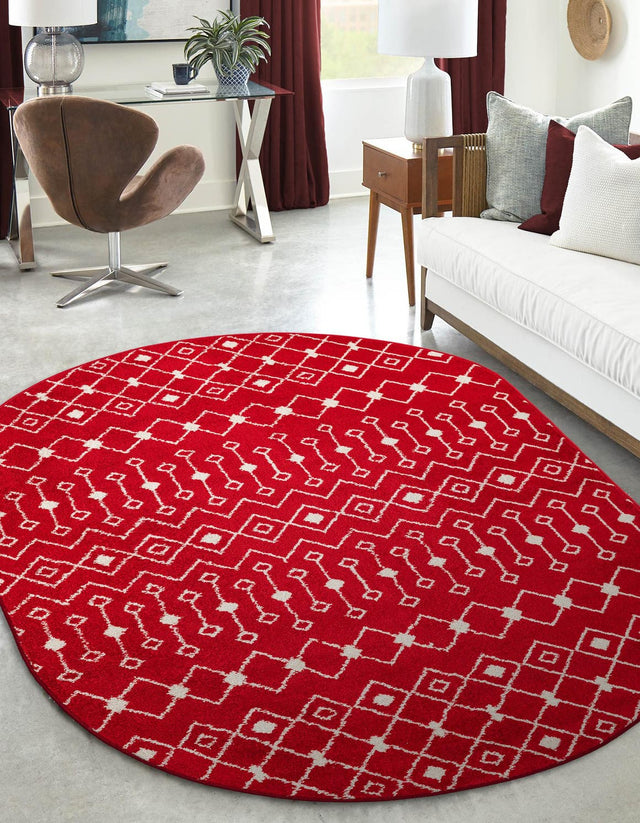 Burgundy Red 4' x 6' Tribal Trellis Oval Area Rug Geometric Southwestern Inspired Durable Carpet for Home Interior Design for Sale at Rug Engine