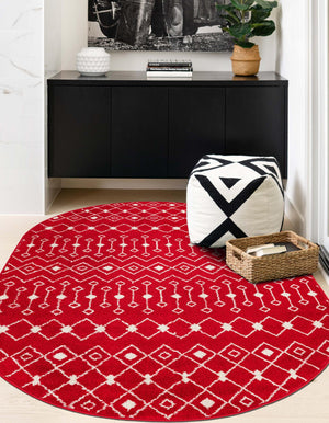 Burgundy Red 5' 3 x 8' Tribal Trellis Oval Area Rug Geometric Southwestern Inspired Durable Carpet for Home Interior Design for Sale at Rug Engine