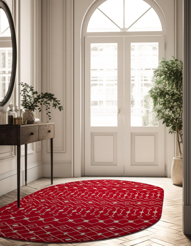 Burgundy Red 5' 3 x 8' Tribal Trellis Oval Area Rug Geometric Southwestern Inspired Durable Carpet for Home Interior Design for Sale at Rug Engine
