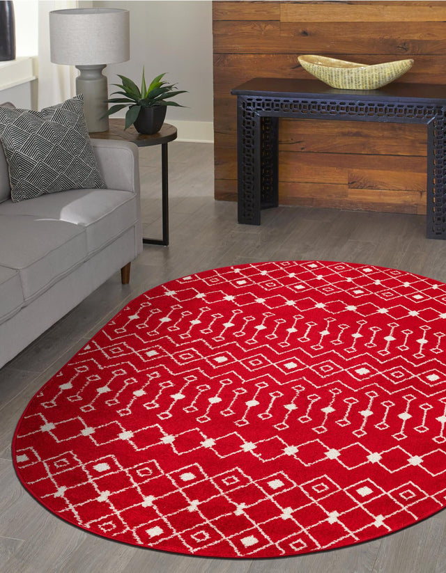 Burgundy Red 5' 3 x 8' Tribal Trellis Oval Area Rug Geometric Southwestern Inspired Durable Carpet for Home Interior Design for Sale at Rug Engine