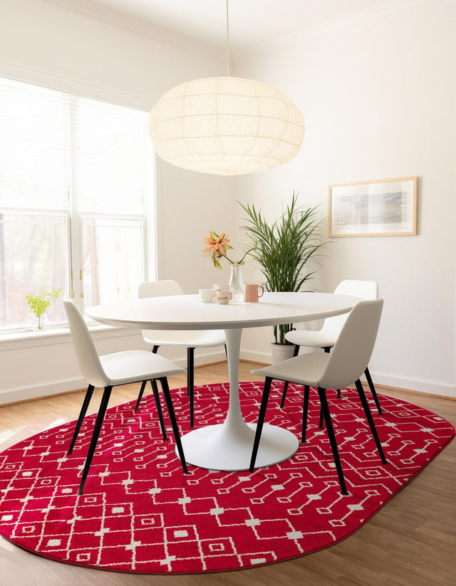 Burgundy Red 4' x 6' Tribal Trellis Oval Area Rug Geometric Southwestern Inspired Durable Carpet for Home Interior Design for Sale at Rug Engine