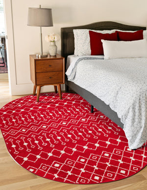 Burgundy Red 7' 10 x 10' Tribal Trellis Oval Area Rug Geometric Southwestern Inspired Durable Carpet for Home Interior Design for Sale at Rug Engine
