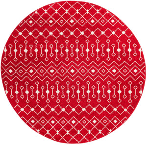 Burgundy Red 7' 10 x 7' 10 Tribal Trellis Round Area Rug Geometric Southwestern Inspired Durable Carpet for Home Interior Design for Sale at Rug Engine