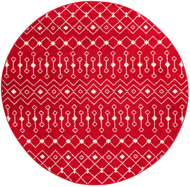 Burgundy Red 7' 10 x 7' 10 Tribal Trellis Round Area Rug Geometric Southwestern Inspired Durable Carpet for Home Interior Design for Sale at Rug Engine