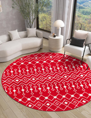 Burgundy Red 3' 3 x 3' 3 Tribal Trellis Round Area Rug Geometric Southwestern Inspired Durable Carpet for Home Interior Design for Sale at Rug Engine