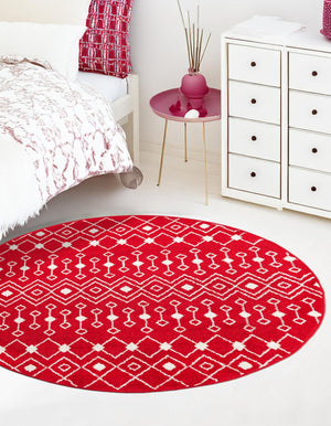 Burgundy Red 3' 3 x 3' 3 Tribal Trellis Round Area Rug Geometric Southwestern Inspired Durable Carpet for Home Interior Design for Sale at Rug Engine