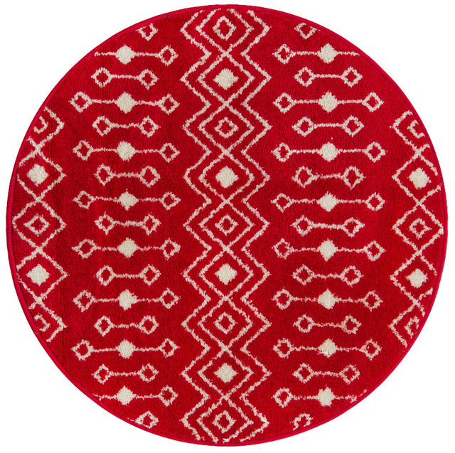 Burgundy Red 3' 3 x 3' 3 Tribal Trellis Round Area Rug Geometric Southwestern Inspired Durable Carpet for Home Interior Design for Sale at Rug Engine