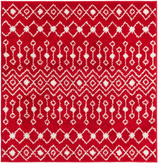 Burgundy Red 4' x 4' Tribal Trellis Square Area Rug Geometric Southwestern Inspired Durable Carpet for Home Interior Design for Sale at Rug Engine