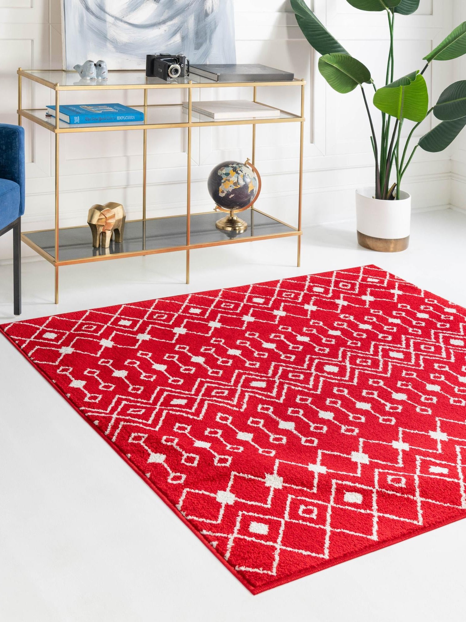Burgundy Red 4' x 4' Tribal Trellis Square Area Rug Geometric Southwestern Inspired Durable Carpet for Home Interior Design for Sale at Rug Engine
