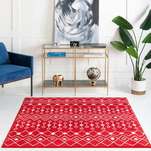 Burgundy Red 6' x 6' Tribal Trellis Square Area Rug Geometric Southwestern Inspired Durable Carpet for Home Interior Design for Sale at Rug Engine