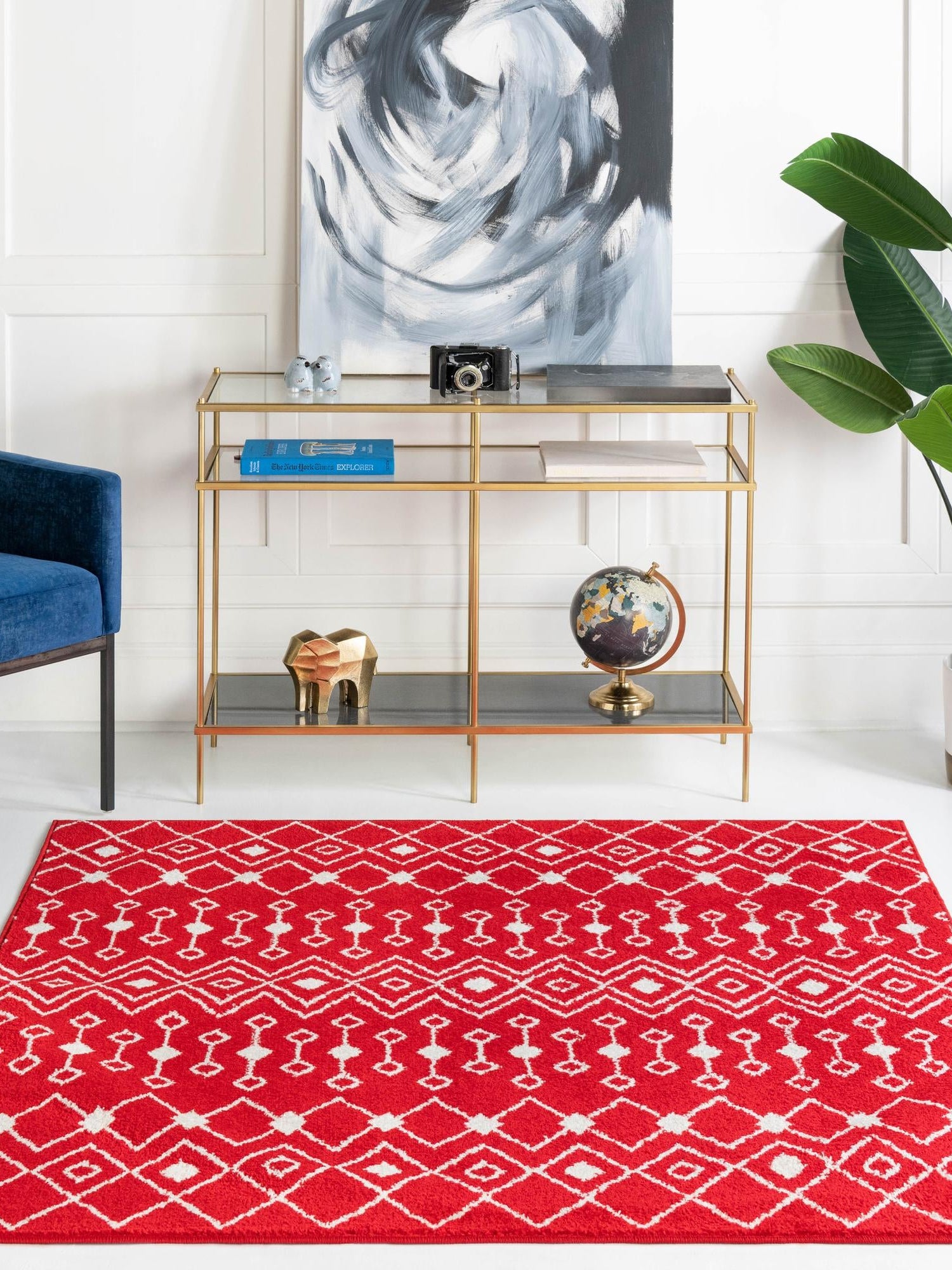 Burgundy Red 4' x 4' Tribal Trellis Square Area Rug Geometric Southwestern Inspired Durable Carpet for Home Interior Design for Sale at Rug Engine