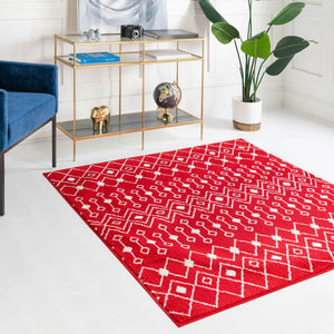 Burgundy Red 10' x 10' Tribal Trellis Square Area Rug Geometric Southwestern Inspired Durable Carpet for Home Interior Design for Sale at Rug Engine
