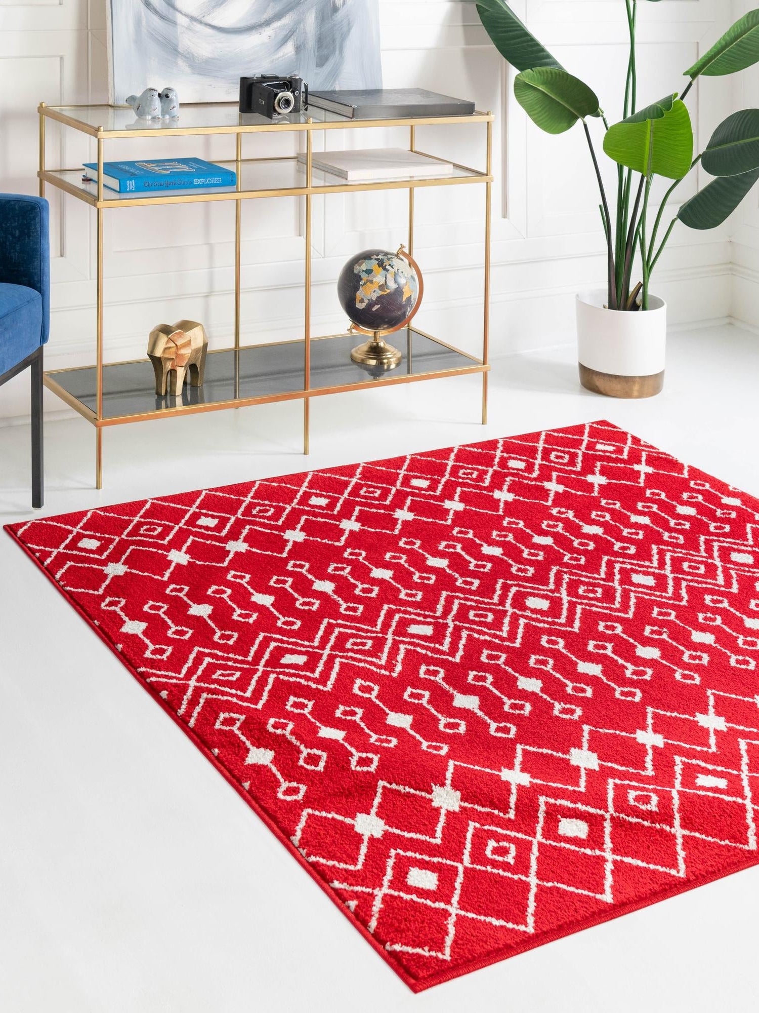 Burgundy Red 3' 3 x 3' 3 Tribal Trellis Square Area Rug Geometric Southwestern Inspired Durable Carpet for Home Interior Design for Sale at Rug Engine