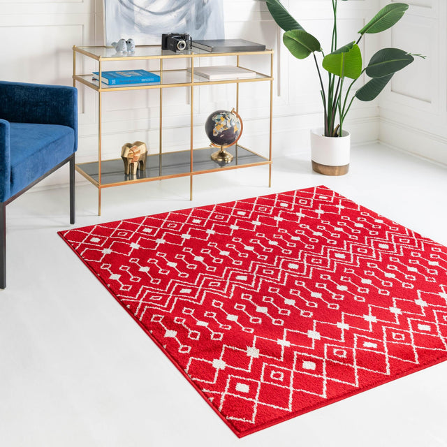 Burgundy Red 3' 3 x 3' 3 Tribal Trellis Square Area Rug Geometric Southwestern Inspired Durable Carpet for Home Interior Design for Sale at Rug Engine