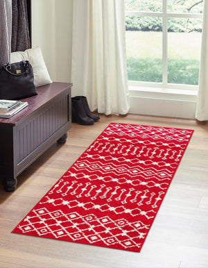 Burgundy Red 2' x 5' Tribal Trellis Runner Area Rug Geometric Southwestern Inspired Durable Carpet for Home Interior Design for Sale at Rug Engine