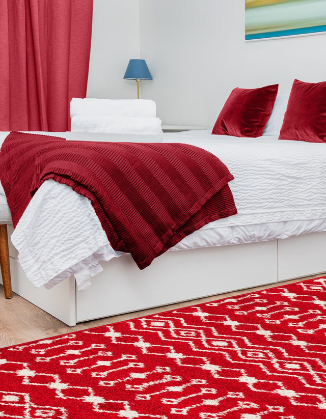 Burgundy Red 2' 7 x 10' Tribal Trellis Runner Area Rug Geometric Southwestern Inspired Durable Carpet for Home Interior Design for Sale at Rug Engine