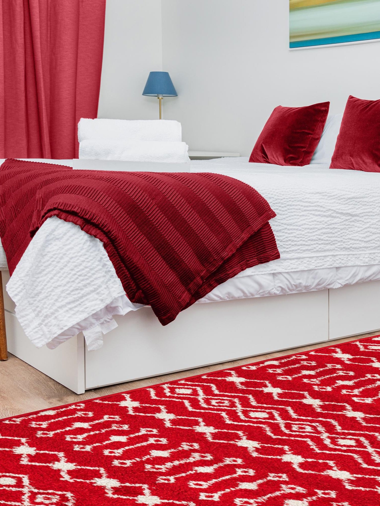 Burgundy Red 2' 7 x 12' Tribal Trellis Runner Area Rug Geometric Southwestern Inspired Durable Carpet for Home Interior Design for Sale at Rug Engine
