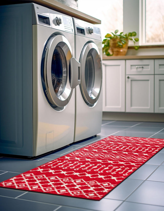 Burgundy Red 3' 3 x 16' 5 Tribal Trellis Runner Area Rug Geometric Southwestern Inspired Durable Carpet for Home Interior Design for Sale at Rug Engine