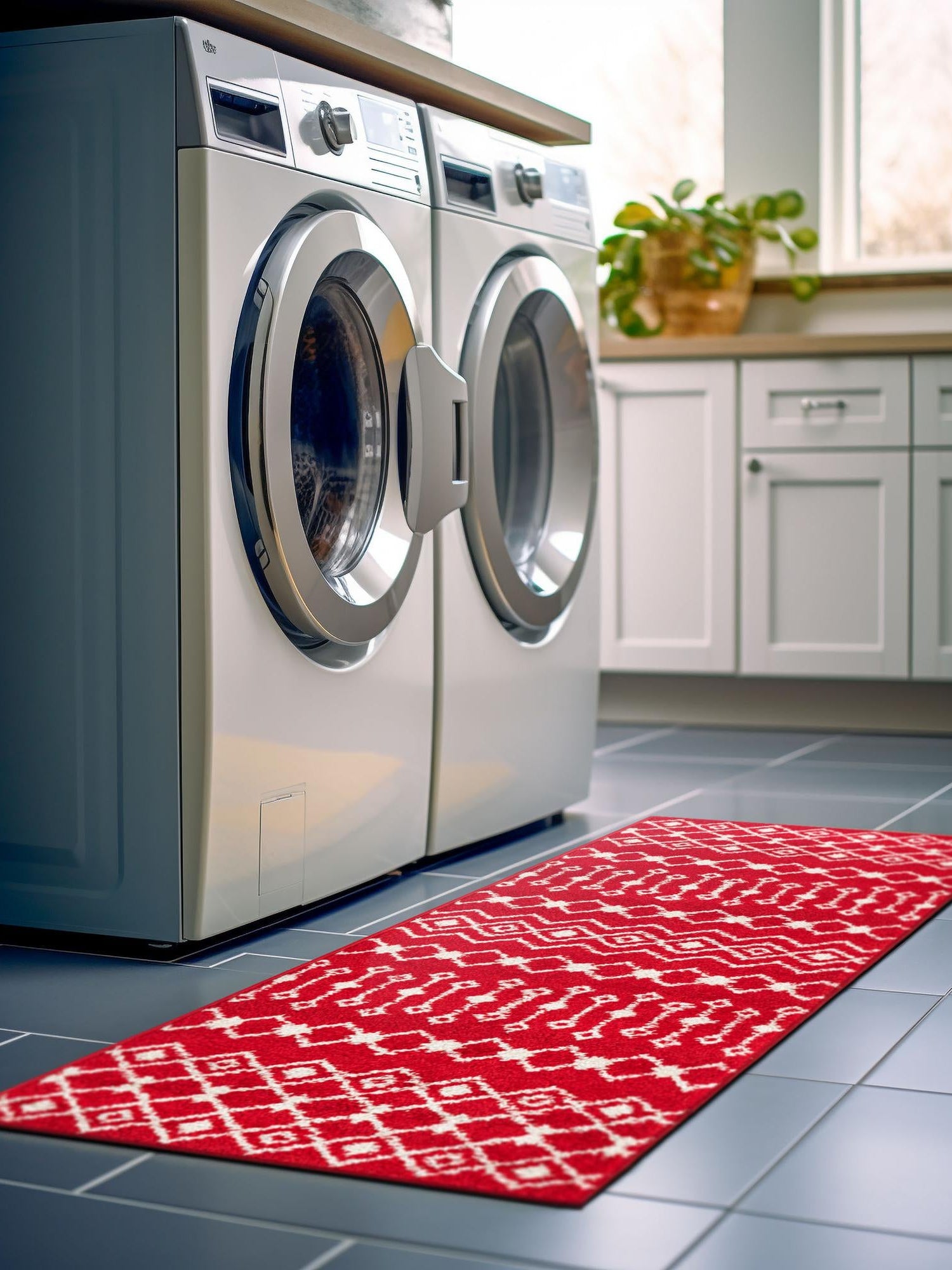 Burgundy Red 2' 7 x 10' Tribal Trellis Runner Area Rug Geometric Southwestern Inspired Durable Carpet for Home Interior Design for Sale at Rug Engine
