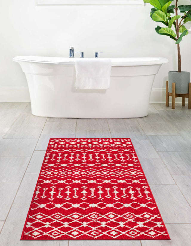 Burgundy Red 3' 3 x 16' 5 Tribal Trellis Runner Area Rug Geometric Southwestern Inspired Durable Carpet for Home Interior Design for Sale at Rug Engine