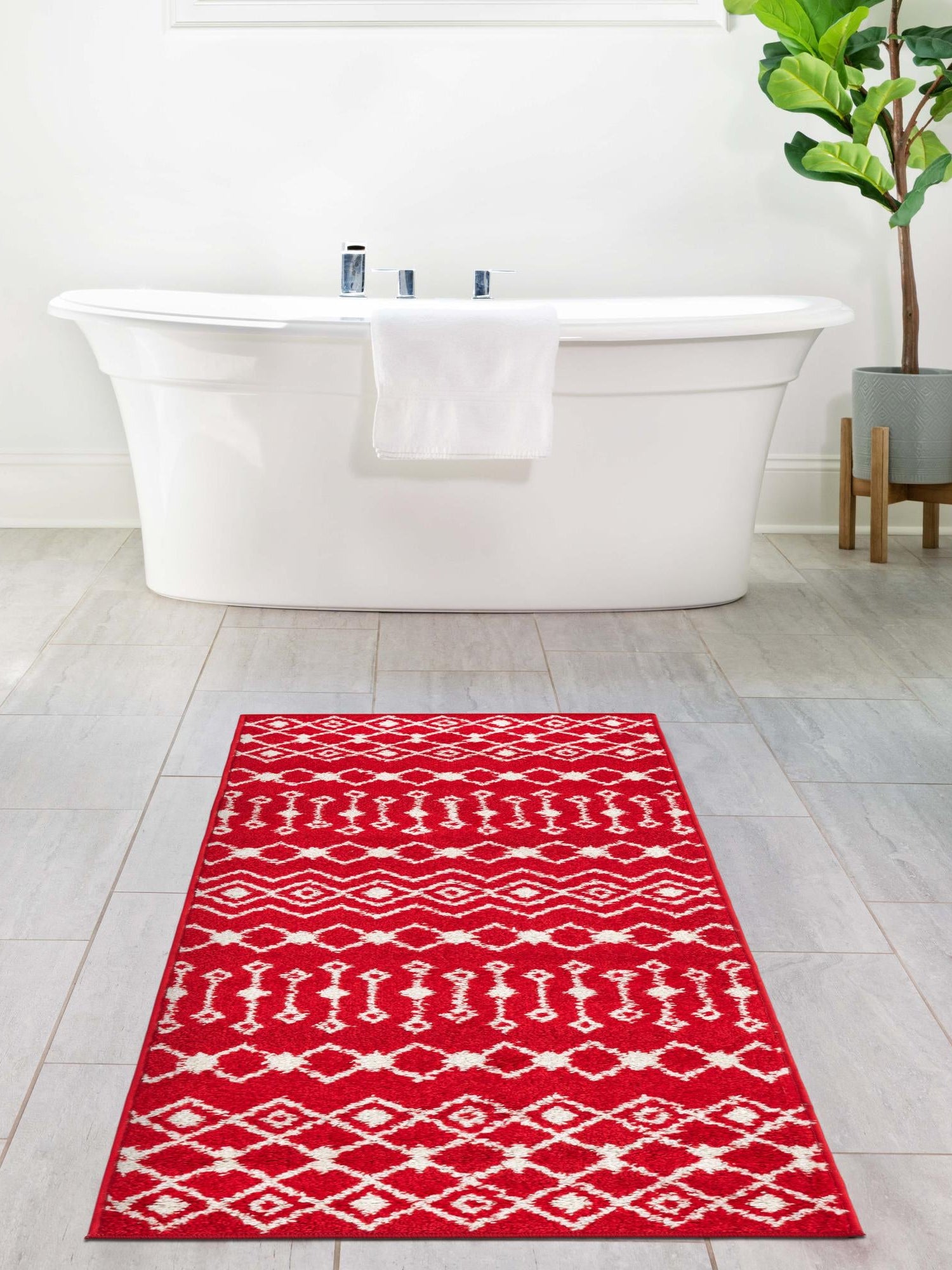 Burgundy Red 2' x 6' Tribal Trellis Runner Area Rug Geometric Southwestern Inspired Durable Carpet for Home Interior Design for Sale at Rug Engine