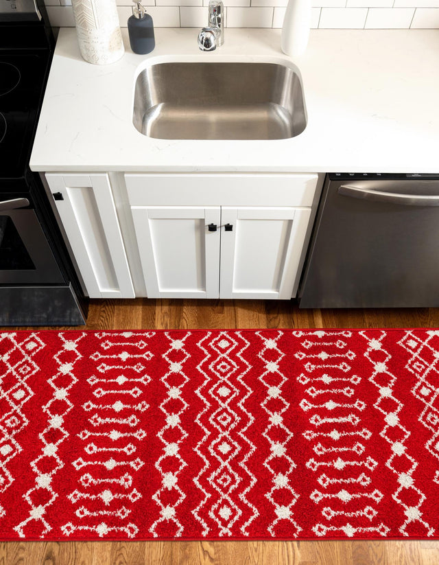 Burgundy Red 2' 7 x 12' Tribal Trellis Runner Area Rug Geometric Southwestern Inspired Durable Carpet for Home Interior Design for Sale at Rug Engine