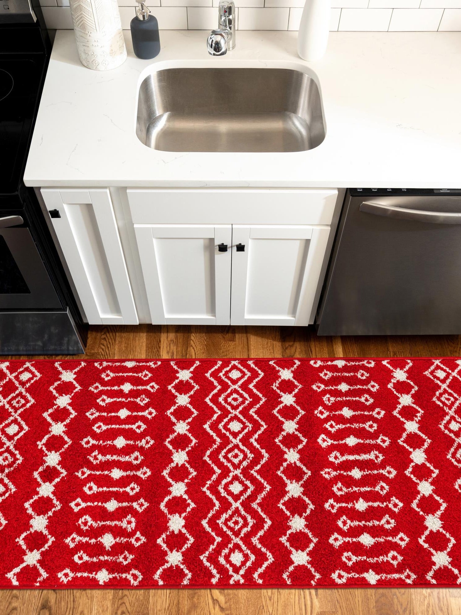 Burgundy Red 2' 7 x 10' Tribal Trellis Runner Area Rug Geometric Southwestern Inspired Durable Carpet for Home Interior Design for Sale at Rug Engine