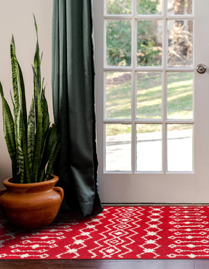 Burgundy Red 2' x 6' Tribal Trellis Runner Area Rug Geometric Southwestern Inspired Durable Carpet for Home Interior Design for Sale at Rug Engine