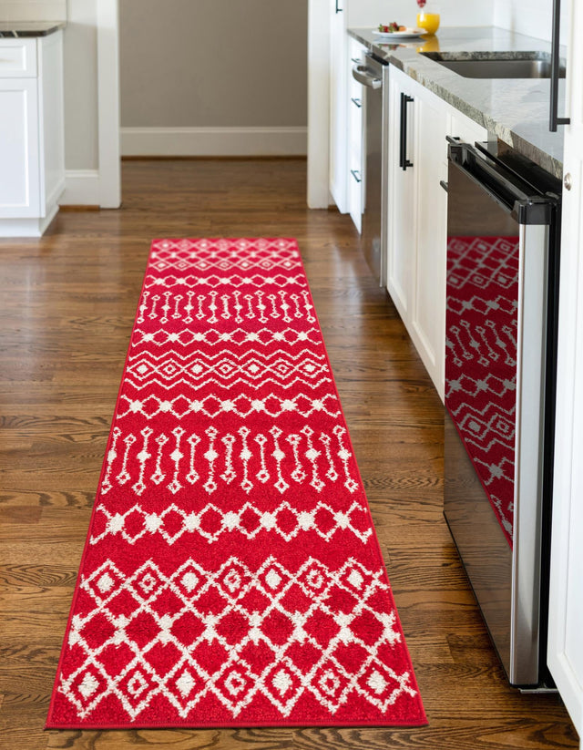 Burgundy Red 2' x 8' Tribal Trellis Runner Area Rug Geometric Southwestern Inspired Durable Carpet for Home Interior Design for Sale at Rug Engine