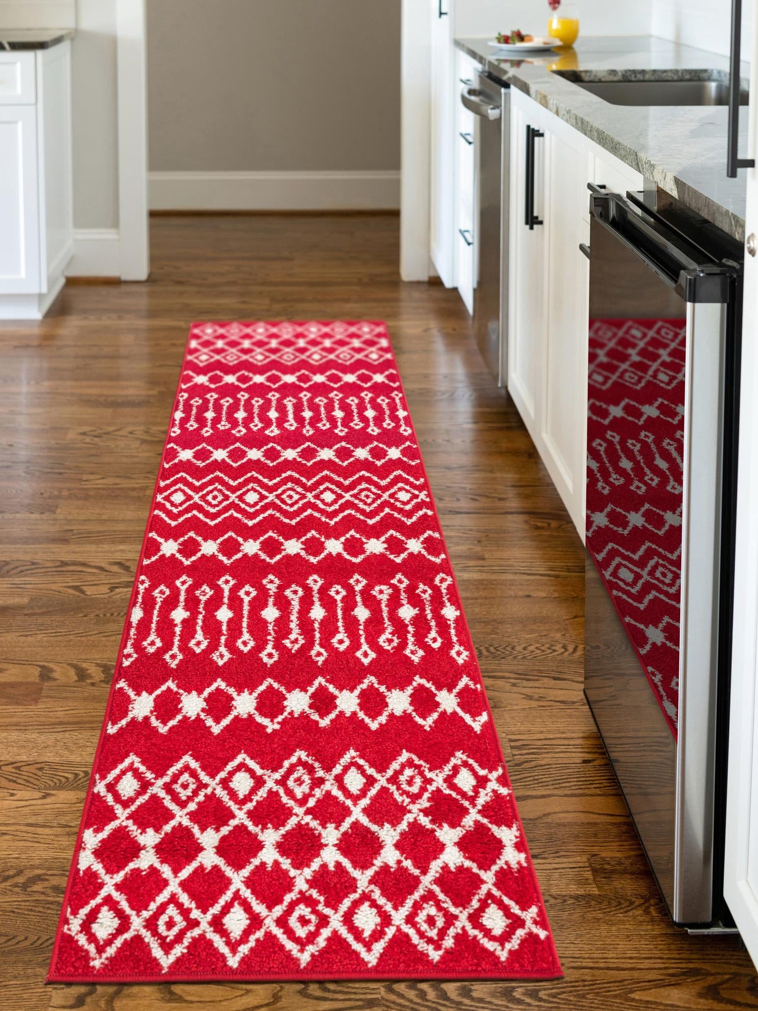 Burgundy Red 3' 3 x 16' 5 Tribal Trellis Runner Area Rug Geometric Southwestern Inspired Durable Carpet for Home Interior Design for Sale at Rug Engine