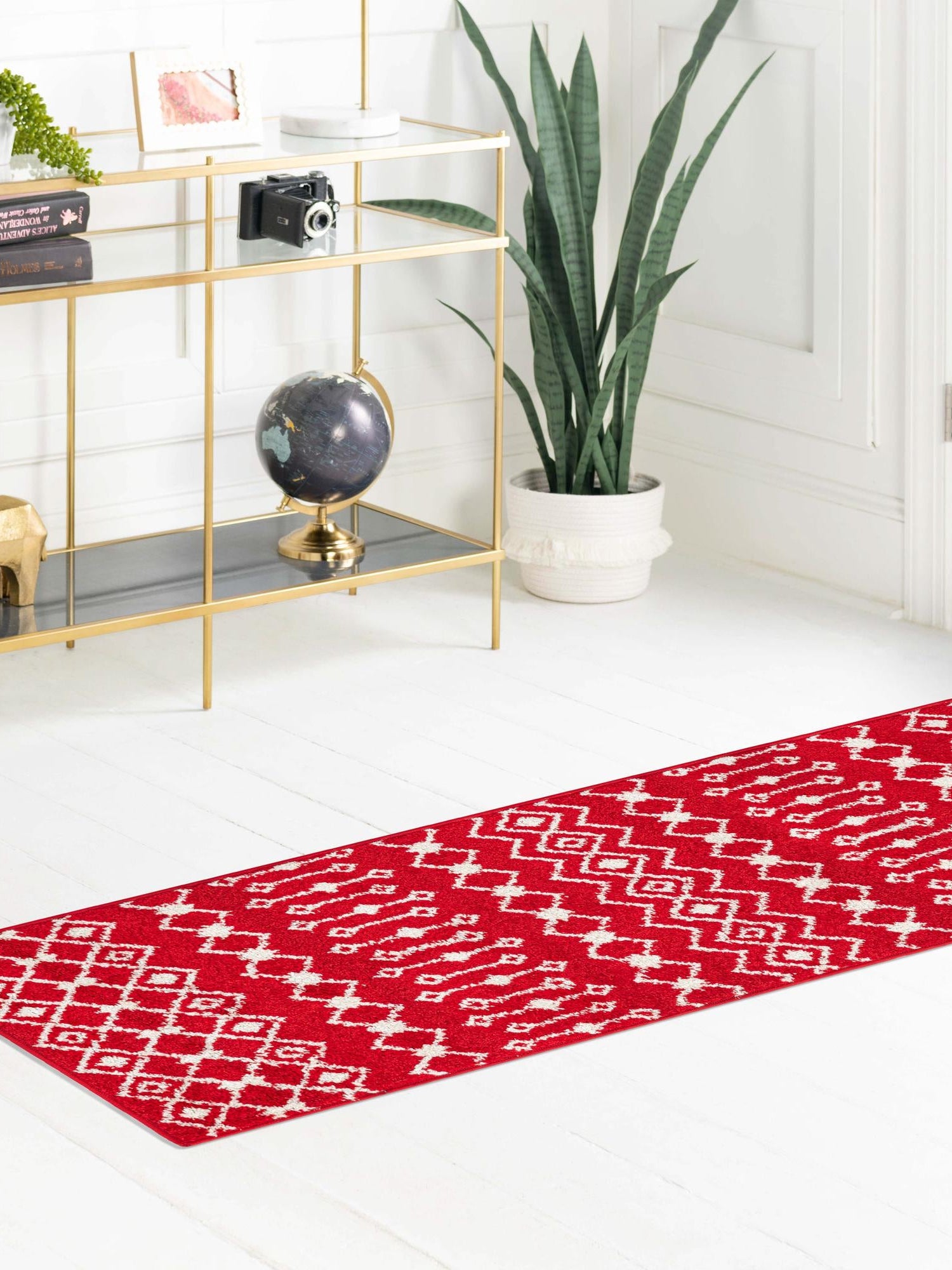 Burgundy Red 2' 7 x 12' Tribal Trellis Runner Area Rug Geometric Southwestern Inspired Durable Carpet for Home Interior Design for Sale at Rug Engine