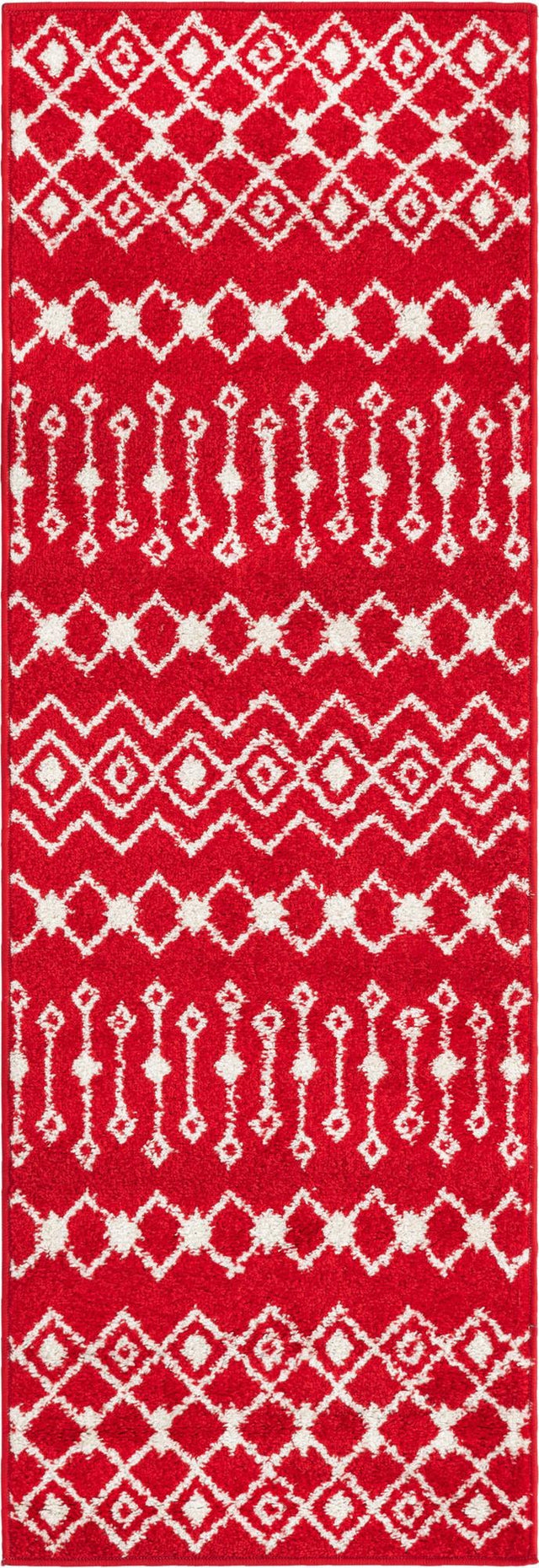 Burgundy Red 2' x 6' Tribal Trellis Runner Area Rug Geometric Southwestern Inspired Durable Carpet for Home Interior Design for Sale at Rug Engine
