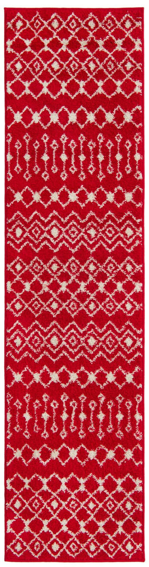 Burgundy Red 2' x 8' Tribal Trellis Runner Area Rug Geometric Southwestern Inspired Durable Carpet for Home Interior Design for Sale at Rug Engine